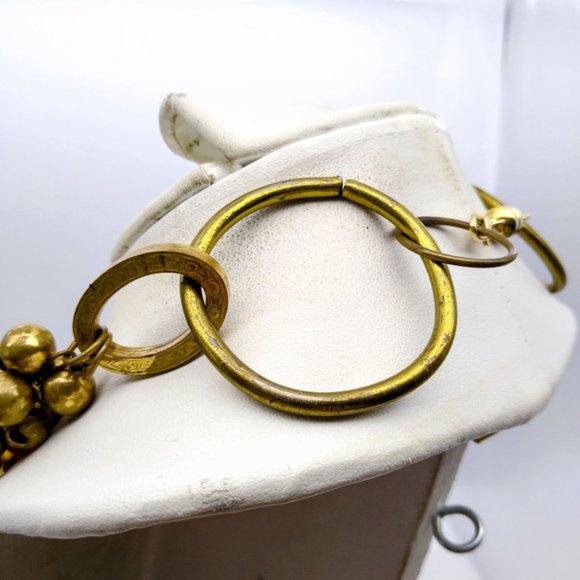 Vintage Dramatic Statement Necklace, Triple Strand Orange and Gold Bib w Brass - Picture 4 of 5